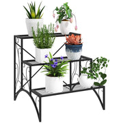 SCAFFALE PORTA PIANTE A 3 LIVELLI A SCALETTA PER INTERNO ED ESTERNO IN METALLO 60X60X60 CM NERO