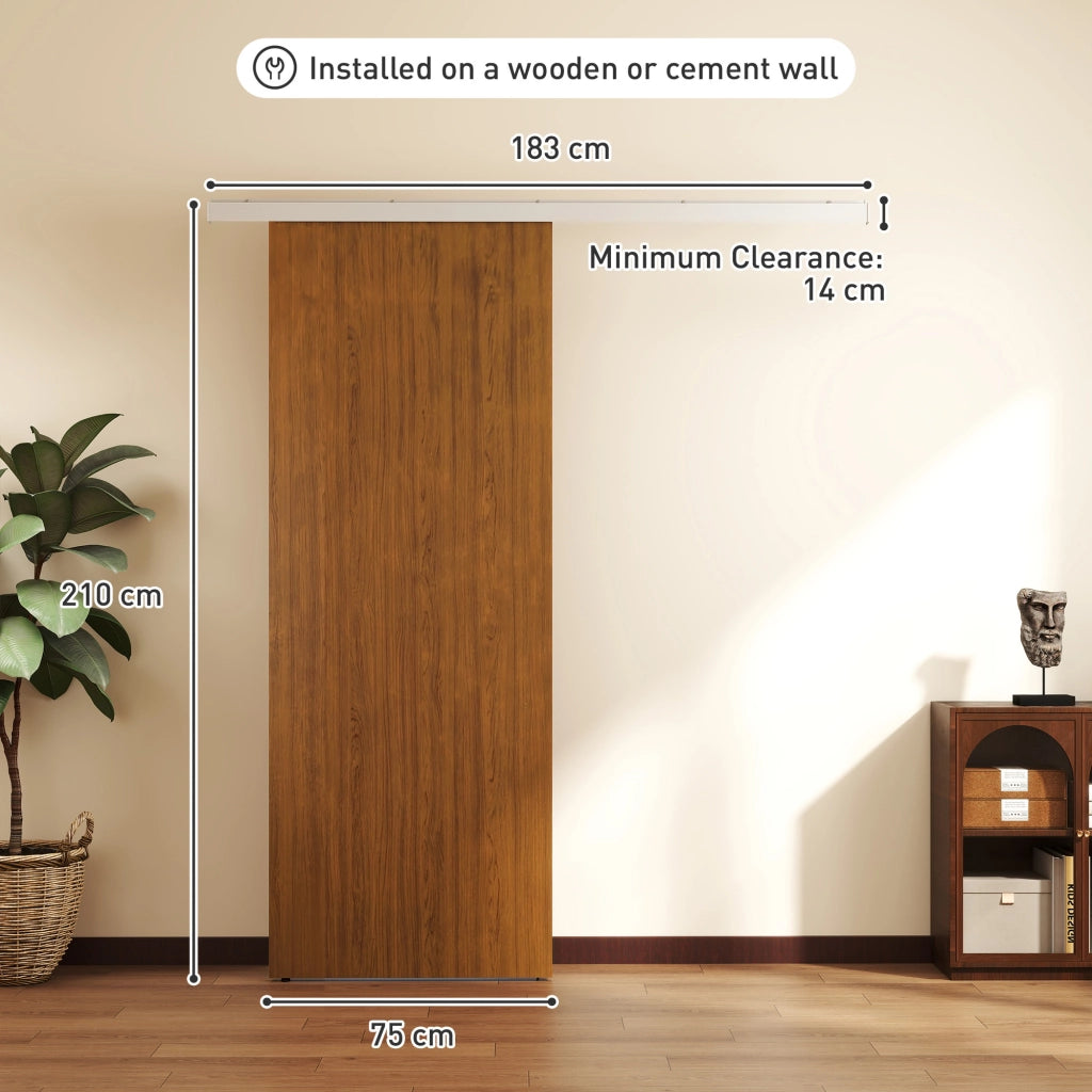 Porta Scorrevole 75x3,5x210 cm con Binario in Alluminio in MDF Effetto Legno Marrone