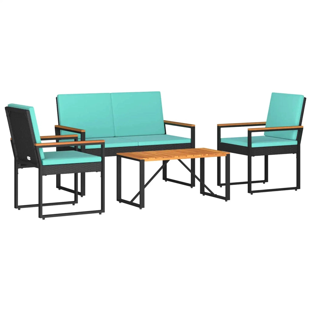 Set Mobili da Esterno 4 pz Nero e Turchese polyrattan 42025329