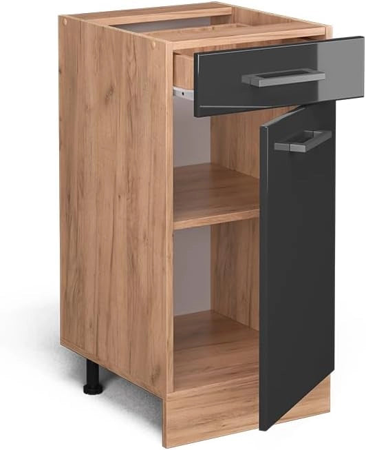 Mobiletto base per cucina R-Line, Antracite lucido, 40 cm senza piano di lavoro, per la libera combinazione all'interno di sistemi cucina modulari