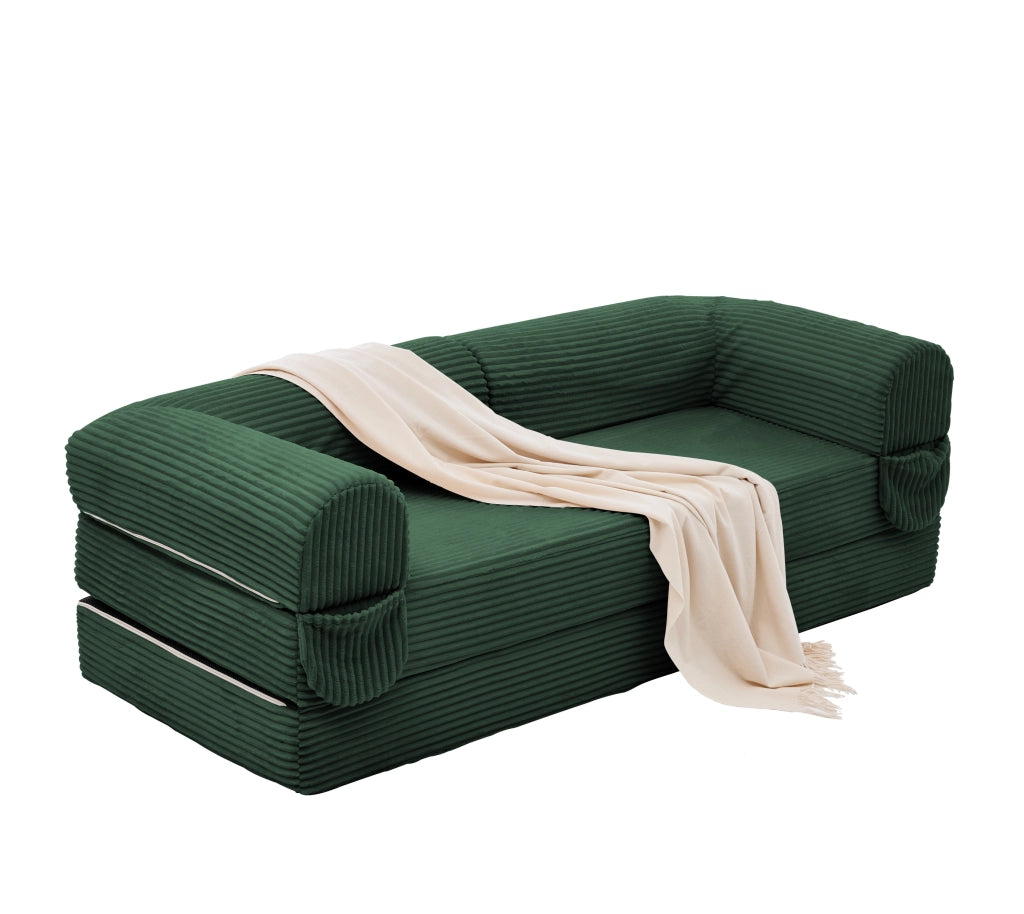Divano letto 2 posti convertibile in tessuto effetto corda, design salvaspazio per soggiorno e ospiti