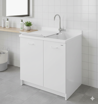 Mobile Lavatoio 80x60x85cm 2 Ante 2 Vasche Asse in Termoplastico Montegrappa Edilla Bianco
