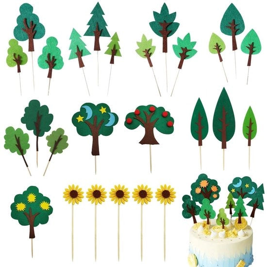 Decorazioni per torte Woodland - 26 pezzi - Alberi e decorazioni per cupcake in Vilten
