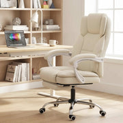 Sedia da ufficio reclinabile beige con poggiapiedi