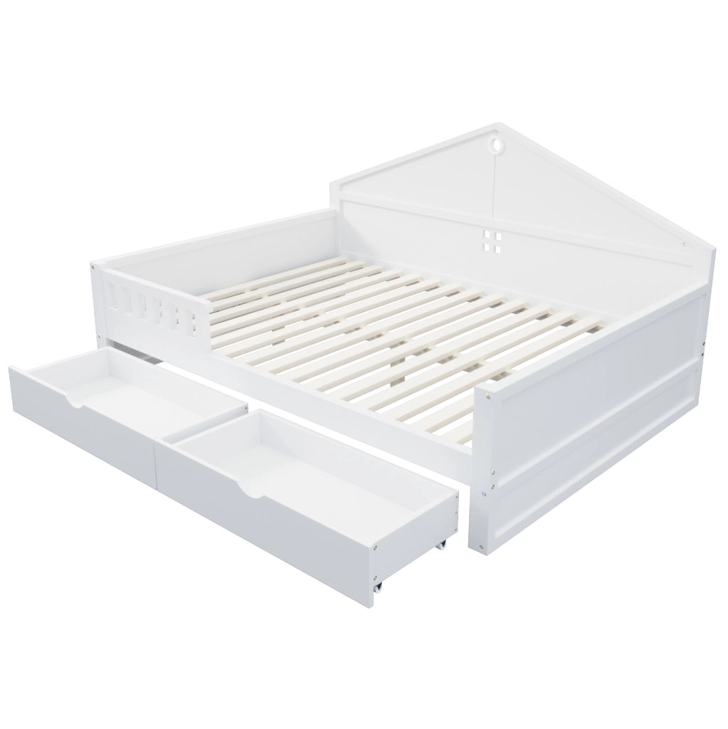 Letto singolo multifunzione 140x200 cm con LED e 2 cassetti; bianco; legno massiccio e MDF
