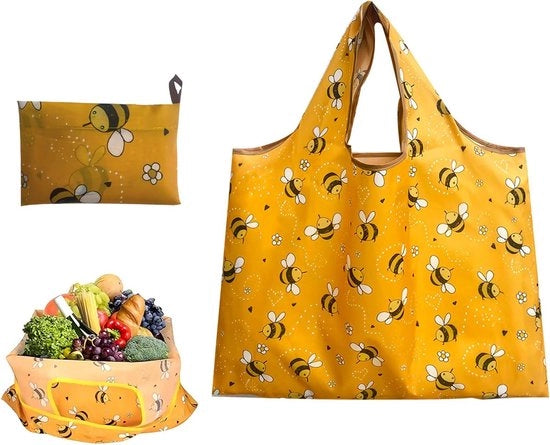 Borse da Spesa Pieghevoli Reutilizzabili Borsa da Spesa Portatile Ecowalletta Dura alla Lavatura per Spesa Viaggi Escursioni 52 x 40 cm Giallo