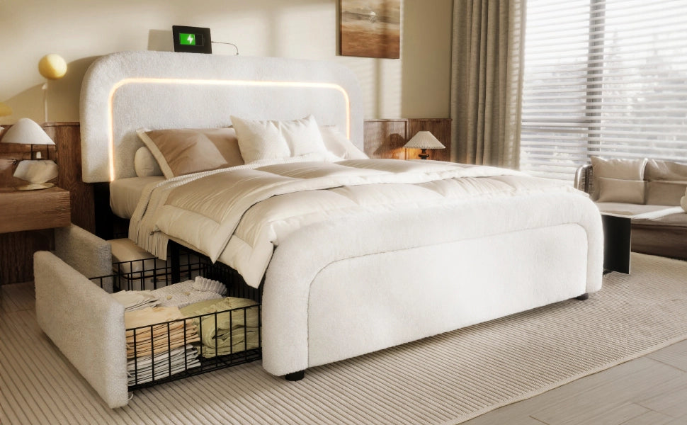 letto imbottito sherpa bianco 160x200 cm
