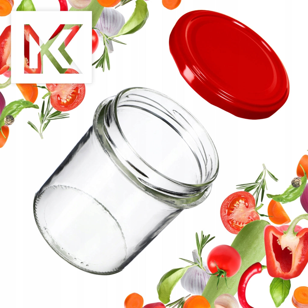 Barattoli di vetro KADAX Avila 350 ml 50 pezzi 82 mm + coperchi rossi