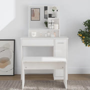 Toeletta con Specchio-Tavolo da Vanit¨¤ Bianco Lucido 86,5x35x136 cm