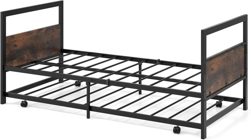 Letto Estraibile, Divano Letto Singolo con Luci LED e Stazione di Ricarica, Lettino Matrimoniale con Struttura in Metallo, 2 Pz 90x200 cm, per Soggiorno e Camera da Letto (Stile 2 Marrone)