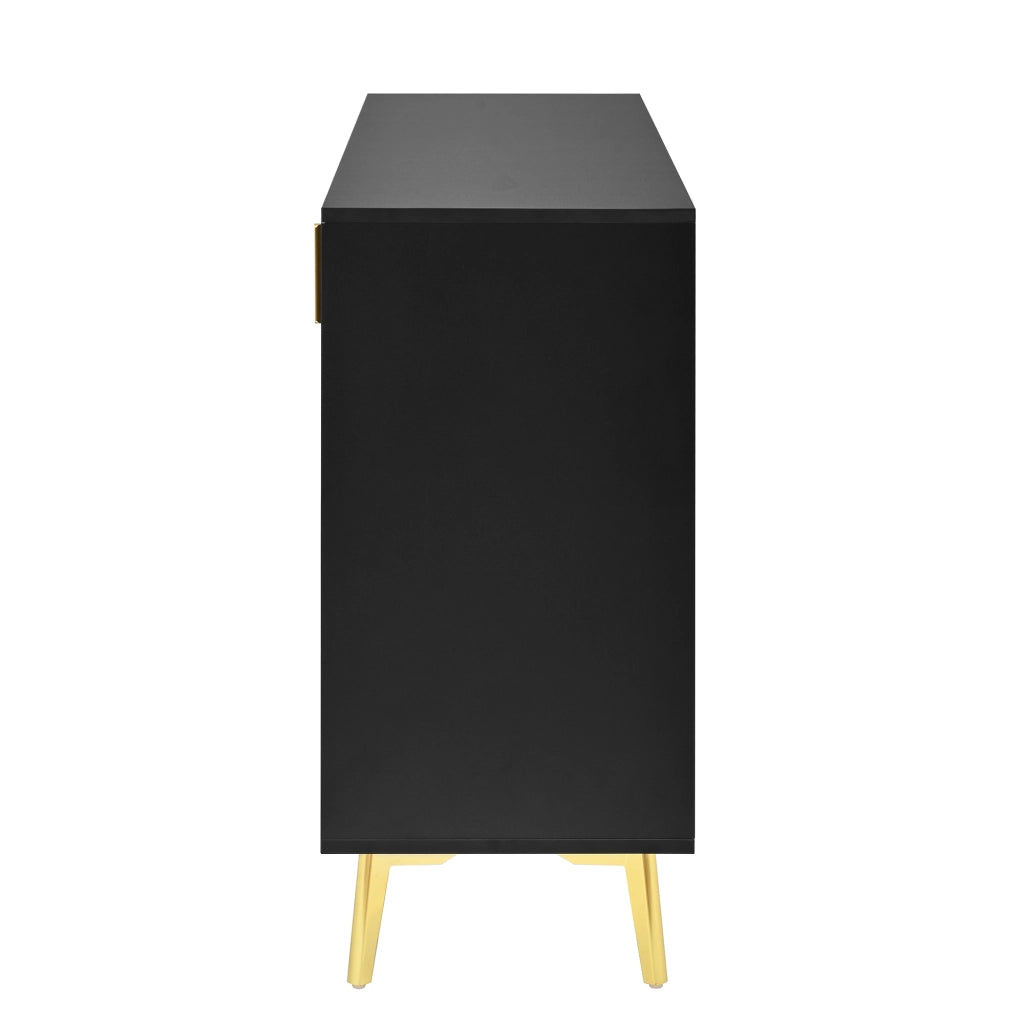 OKWISH Credenza con 4 Ante e 4 Cassetti, Ripiani Regolabili, per Soggiorno e Sala da Pranzo, MDF, Nero, 140 x 38 x 82 cm