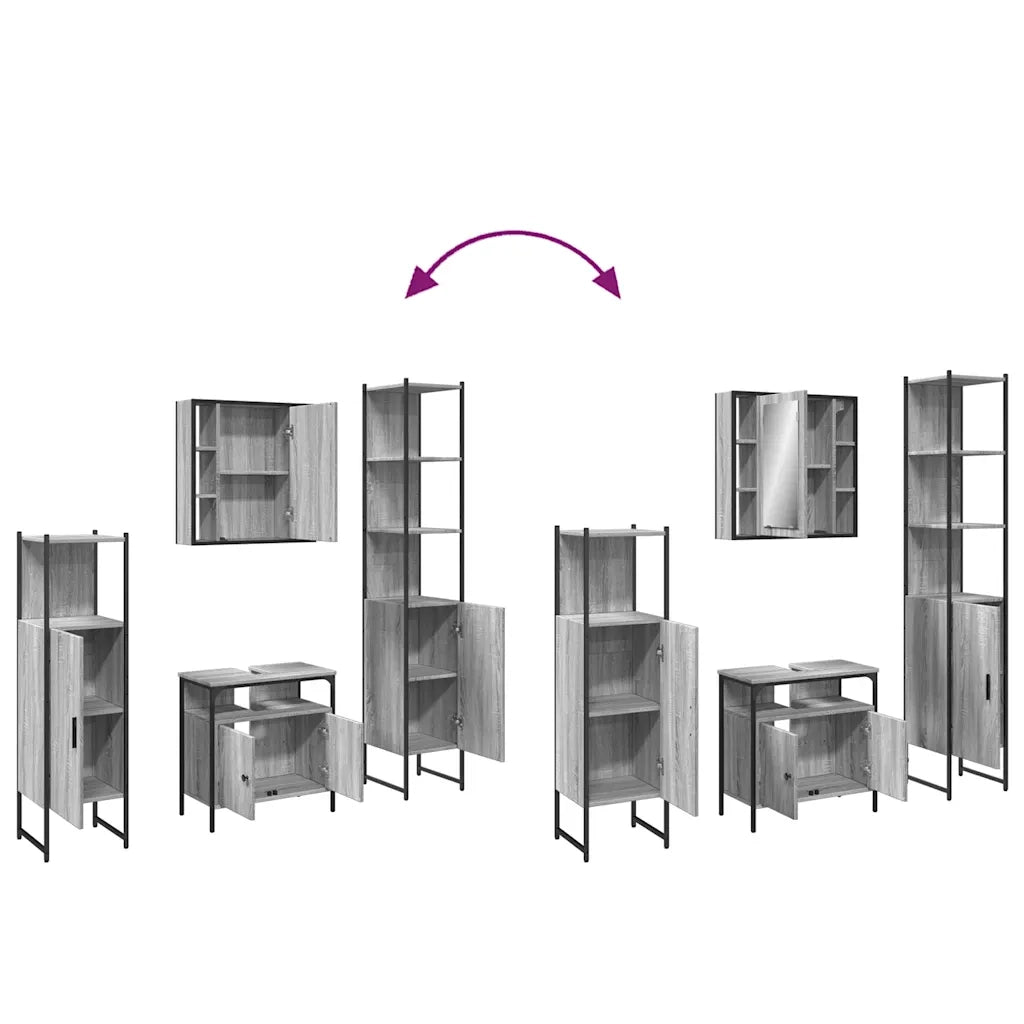 Set Mobili da Bagno 4 pz Grigio Sonoma in Legno Multistrato