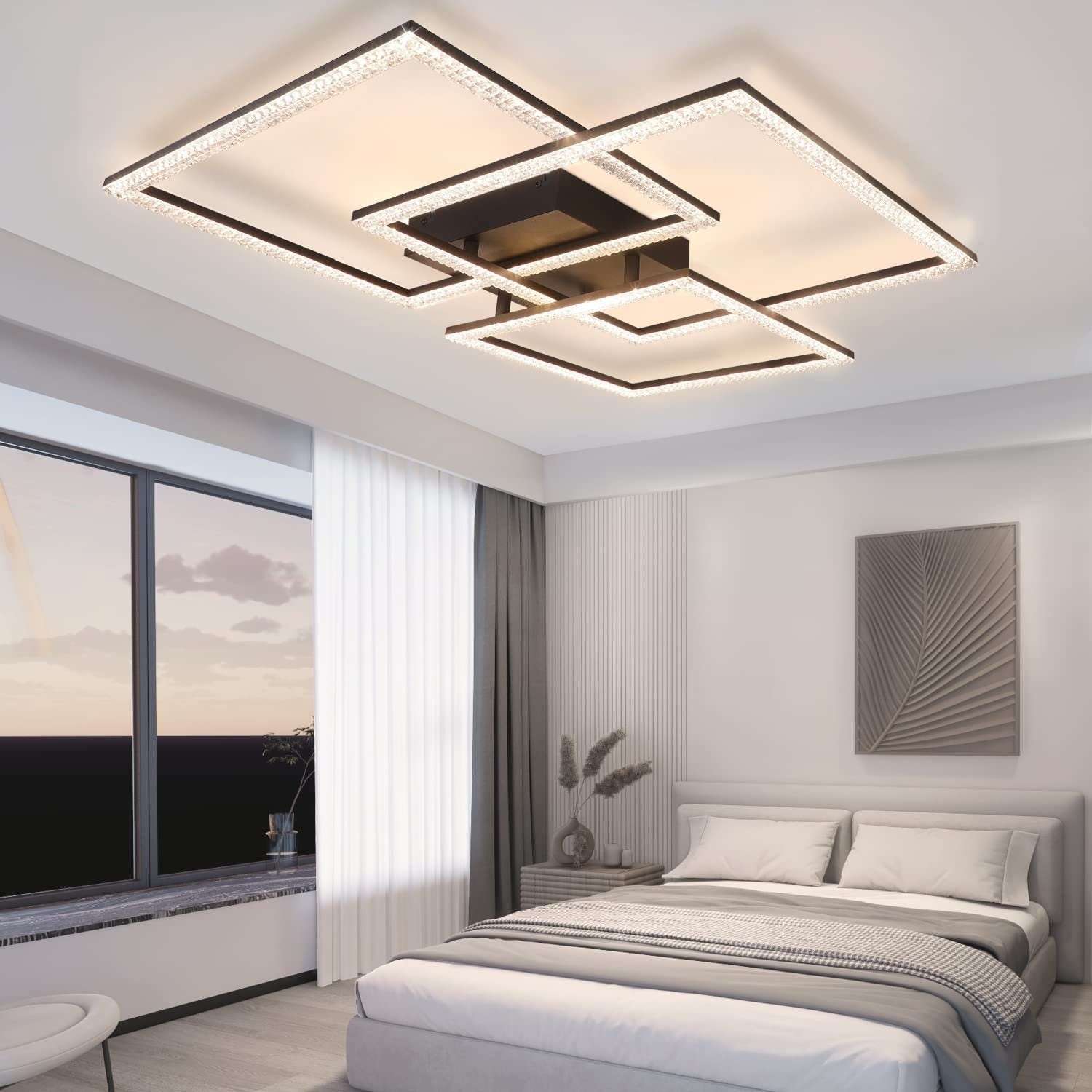 ZMH Lampada da soffitto LED glamour cristallo nero design modulare 82W per interni