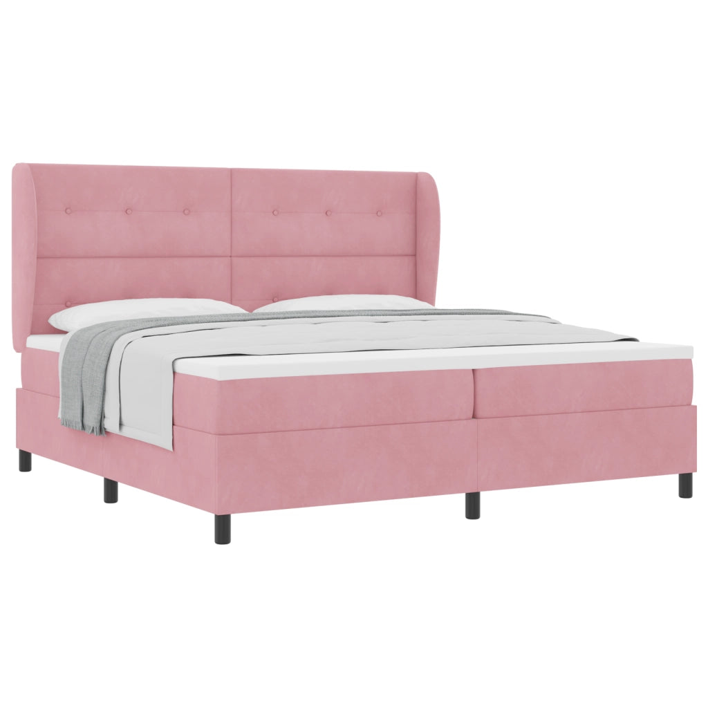Letto Box Spring  con Materasso Rosa 200x200 cm Velluto