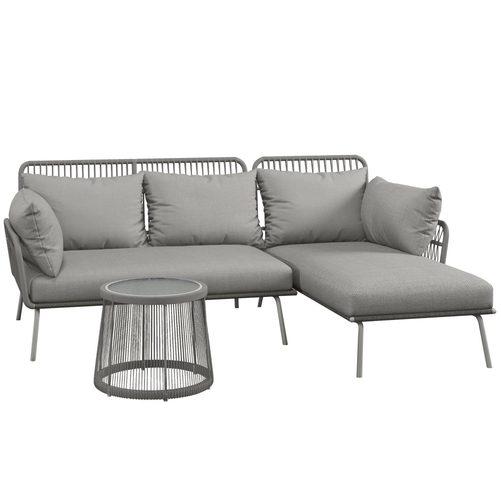 Divano 2 Posti da Giardino con Chaise Longue e Tavolino ¨C zephmum ¨C Grigio Chiaro