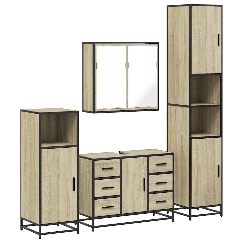 Set Mobili da Bagno 4 pz Rovere Sonoma in Legno Multistrato