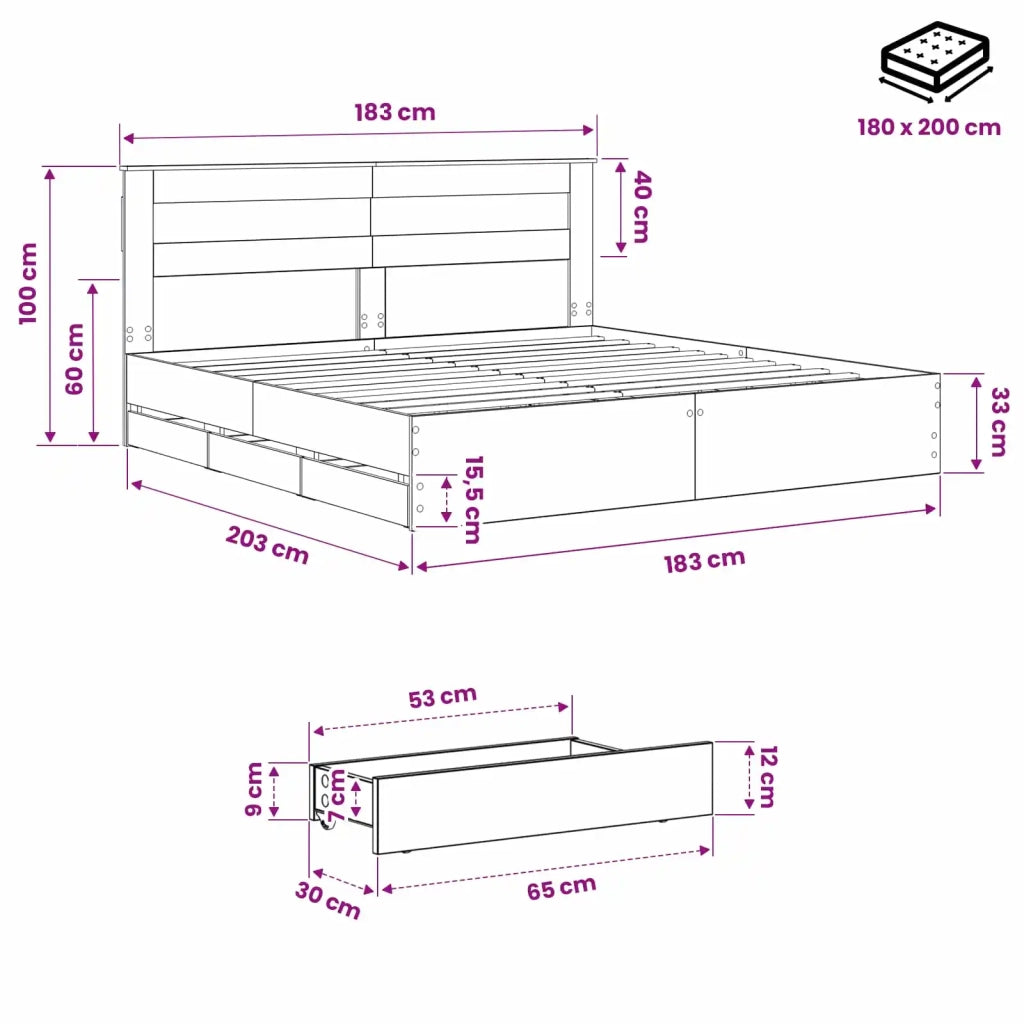 Bed Frame with Storage and Headboard Artisan Oak 180 x 200 cm 3445824