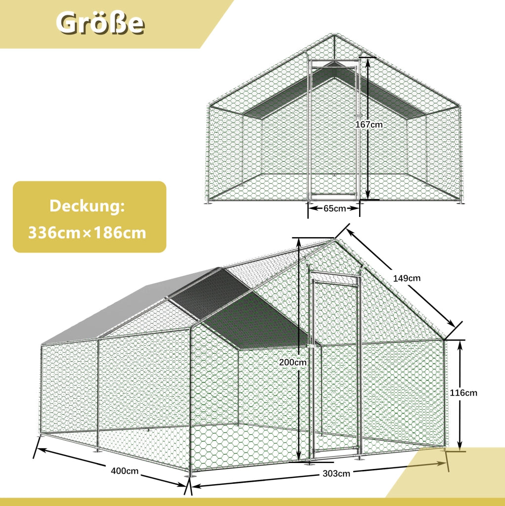 RECINTO PER POLLAME 3x4x2 m in Acciaio Zincato con Telo PE Argento
