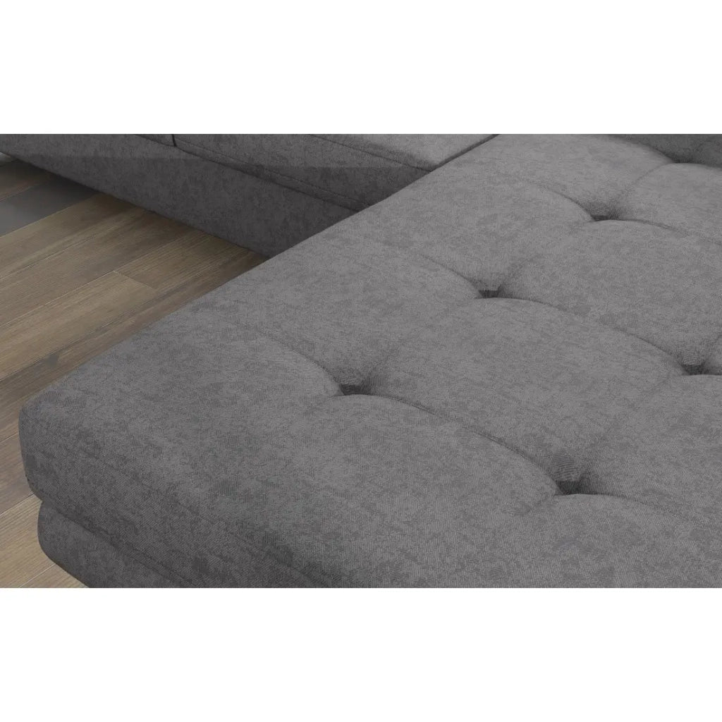 Divano angolare trasformabile AMANDA grigio melange in tessuto jacquard con contenitore