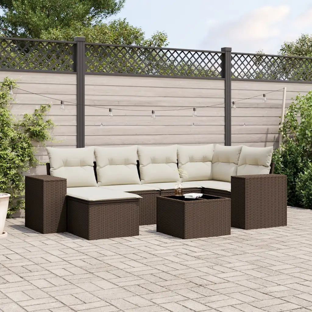 Set Divani da Giardino 7 pz con Cuscini Marrone in Polyrattan 3255210