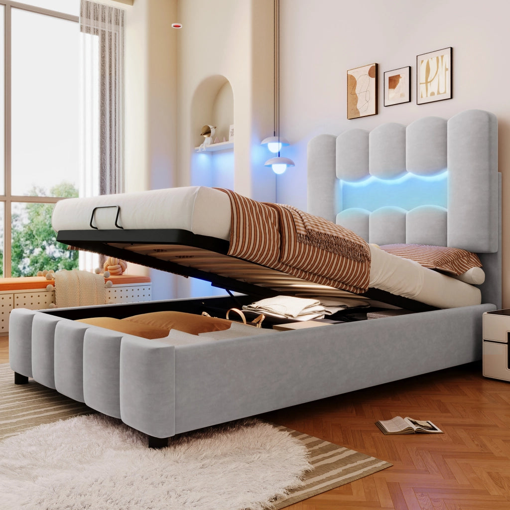 letto imbottito velluto grigio 90 x 200 cm