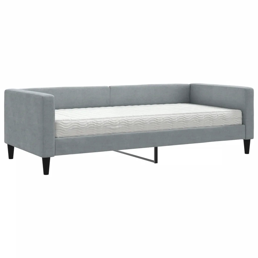 Divano Letto con Materasso Grigio Chiaro 90x190 cm in Tessuto