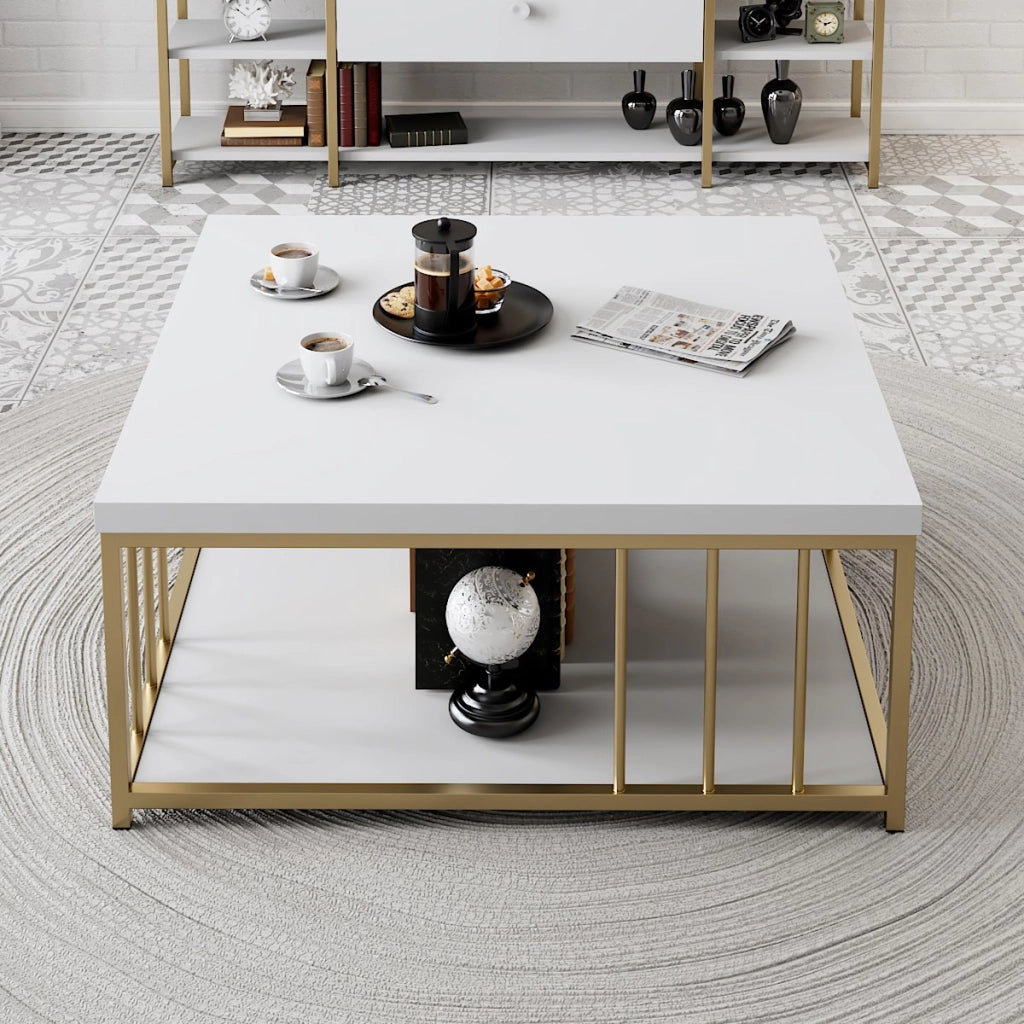 Tavolino in legno "Zenn" - 90 x 39 x 40 cm - Oro bianco