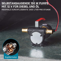 WilTec Pompa autoadescante per diesel gasolio 12 V 150 W 40 l/min Pompa di trasferimento
