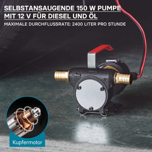 WilTec Pompa autoadescante per diesel gasolio 12 V 150 W 40 l/min Pompa di trasferimento