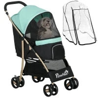 Passeggino per Cani Piccoli Pieghevole con Copertura Antipioggia, Cestino e Guinzaglio Integrato, Verde