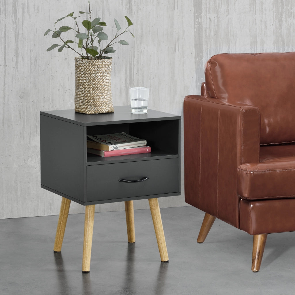 Set Gävle di 2 Comodini con Cassetto e Scomparto - Grigio Scuro [en.casa]