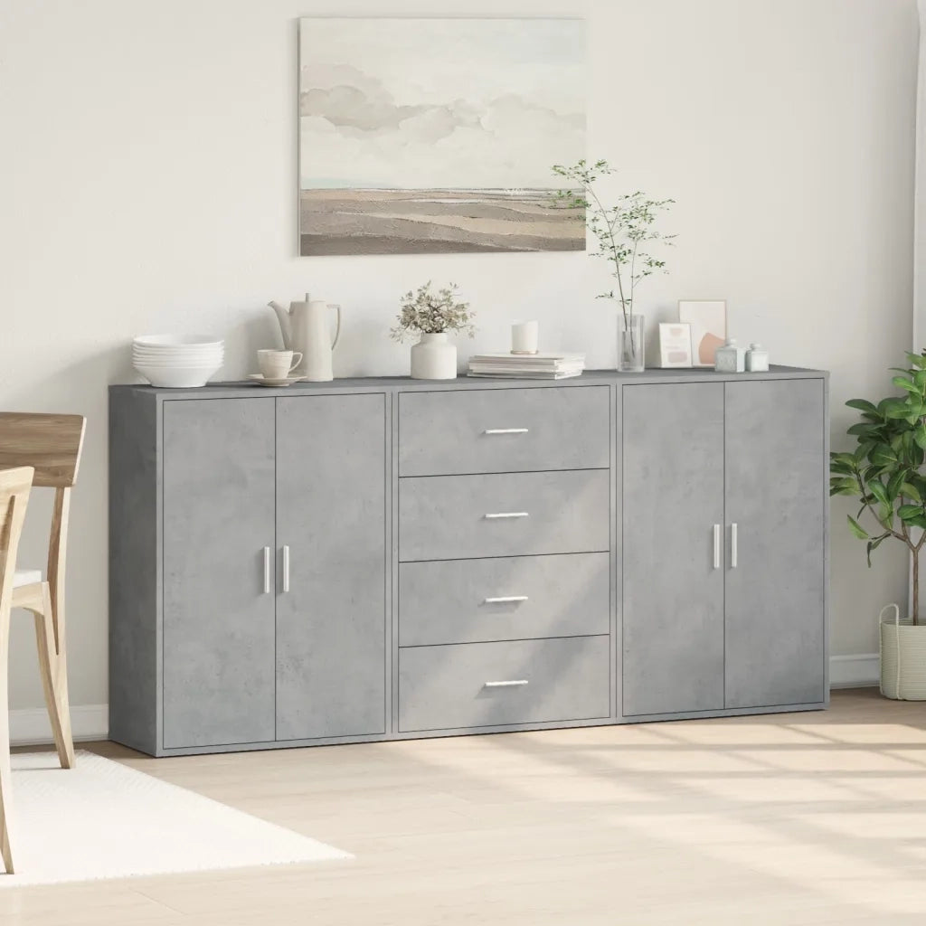 Credenze 3 pz | Madia | Buffet da pranzo | Armadio da pranzo Grigio Cemento 60x31x84 cm in Legno Multistrato
