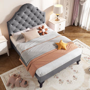 Letto imbottito 90x200 cm in velluto grigio con rete a doghe e testiera regolabile in altezza