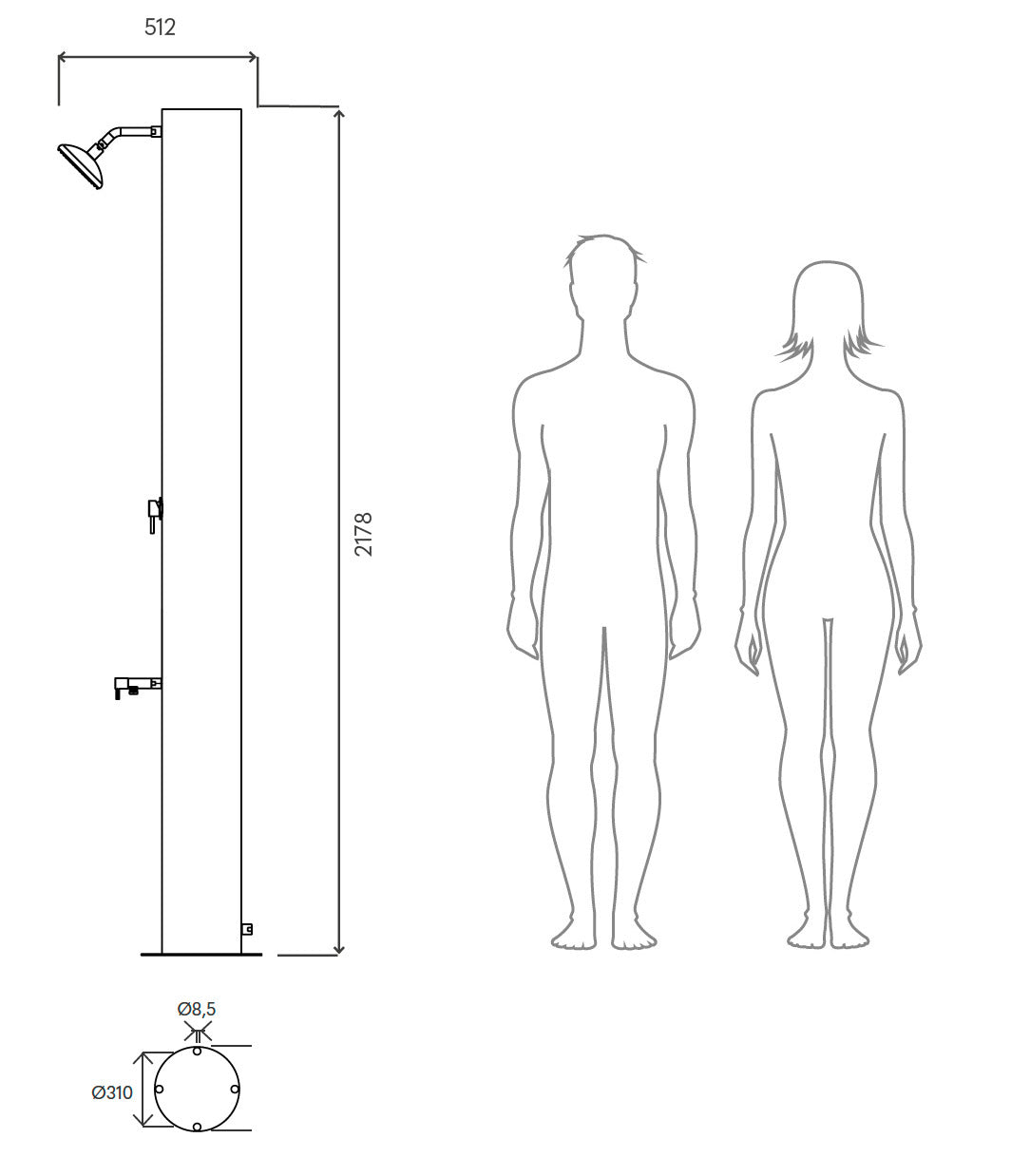 Doccia Solare da Giardino 70L Miscelatore e Lavapiedi Arno N