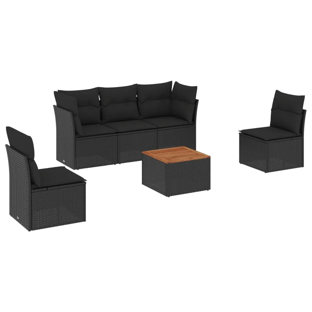 Set Divano da Giardino 6 pz con Cuscini Nero in Polyrattancod mxl 89124