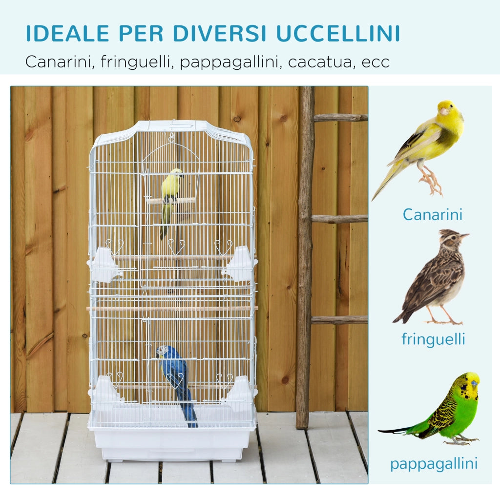Gabbia per Uccelli Voliera Portatile con Vassoio ¨C zephmum ¨C Bianco 46.5x35.5x92cm