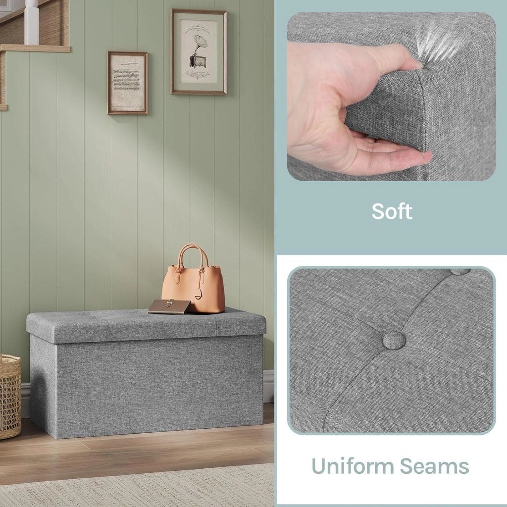 Cassapanca con Coperchio Rimovibile Pouf Contenitore Panche Sgabello Pieghevole Poggiapiedi Lino Oxford Grigio Chiaro