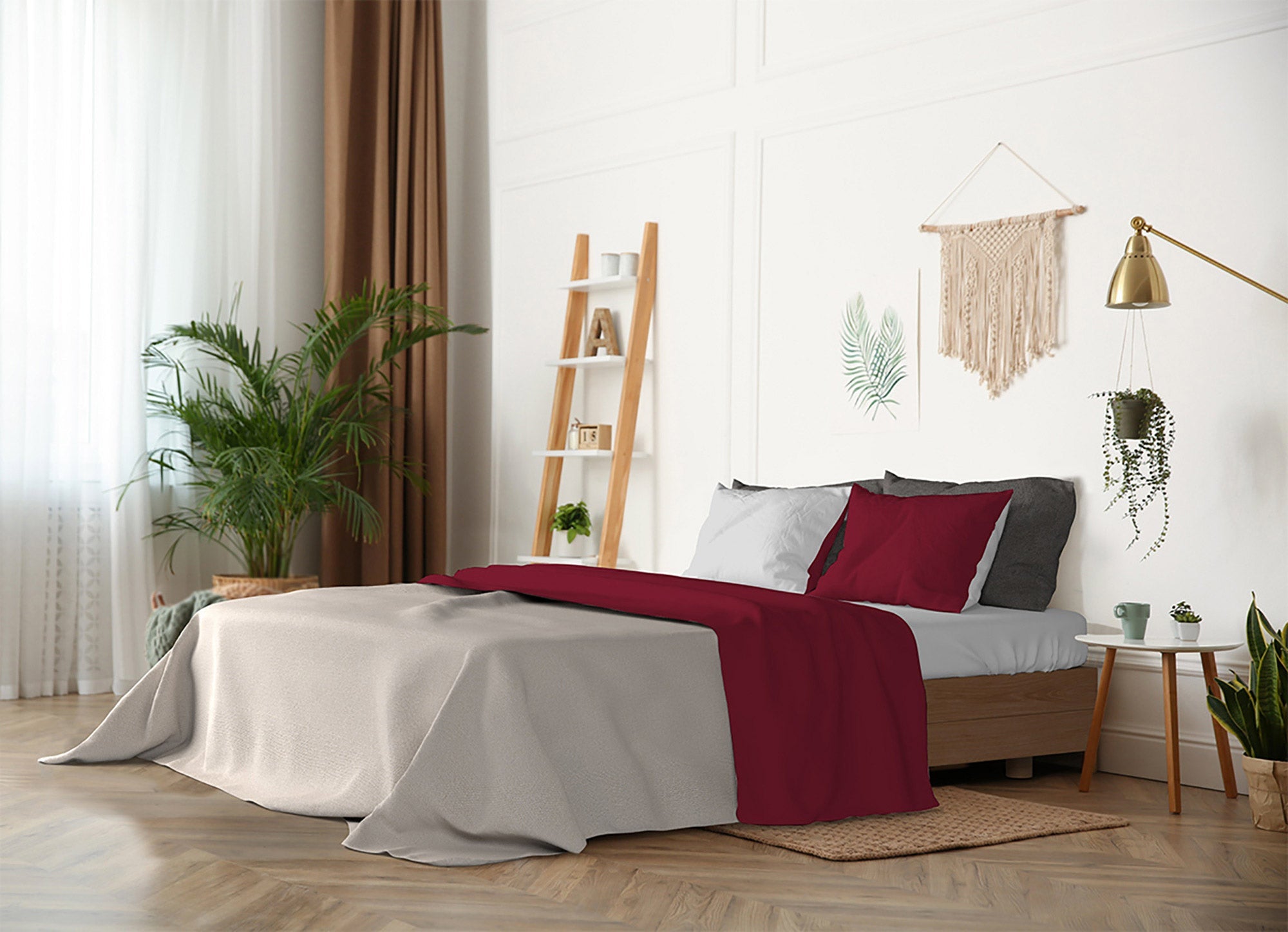 Set Lenzuola Singolo Sopra Sotto e Federe Doubleface Bordeaux/Grigio Chiaro