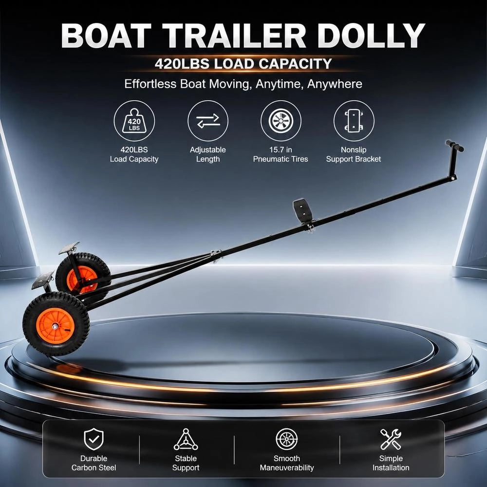 Boat Trailer Transport Trolley, Maneuvering Aid Trailer, 190 Kg Support Load, 40 Cm Pneumatic Tires, Carbon Steel, Non-slip Mounting, For Moving Kayaks, Motorboats And Fishing Boats