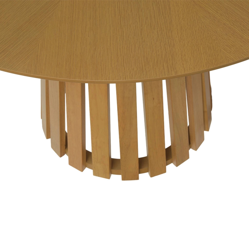 Tavolo da pranzo rotondo in legno di hevea impiallacciato rovere, 4