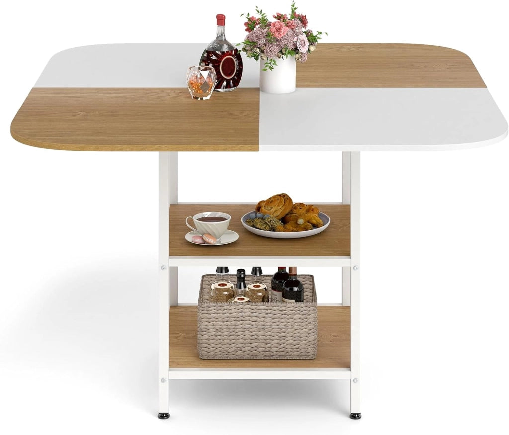 Tavolo da Pranzo Moderno, Tavolo Quadrato per Cucina con Piano Multicolore, Scaffale a 2 Livelli e Piedini Regolabili, Tavolo Console in Legno per Soggiorno, Sala da Pranzo e Cucina