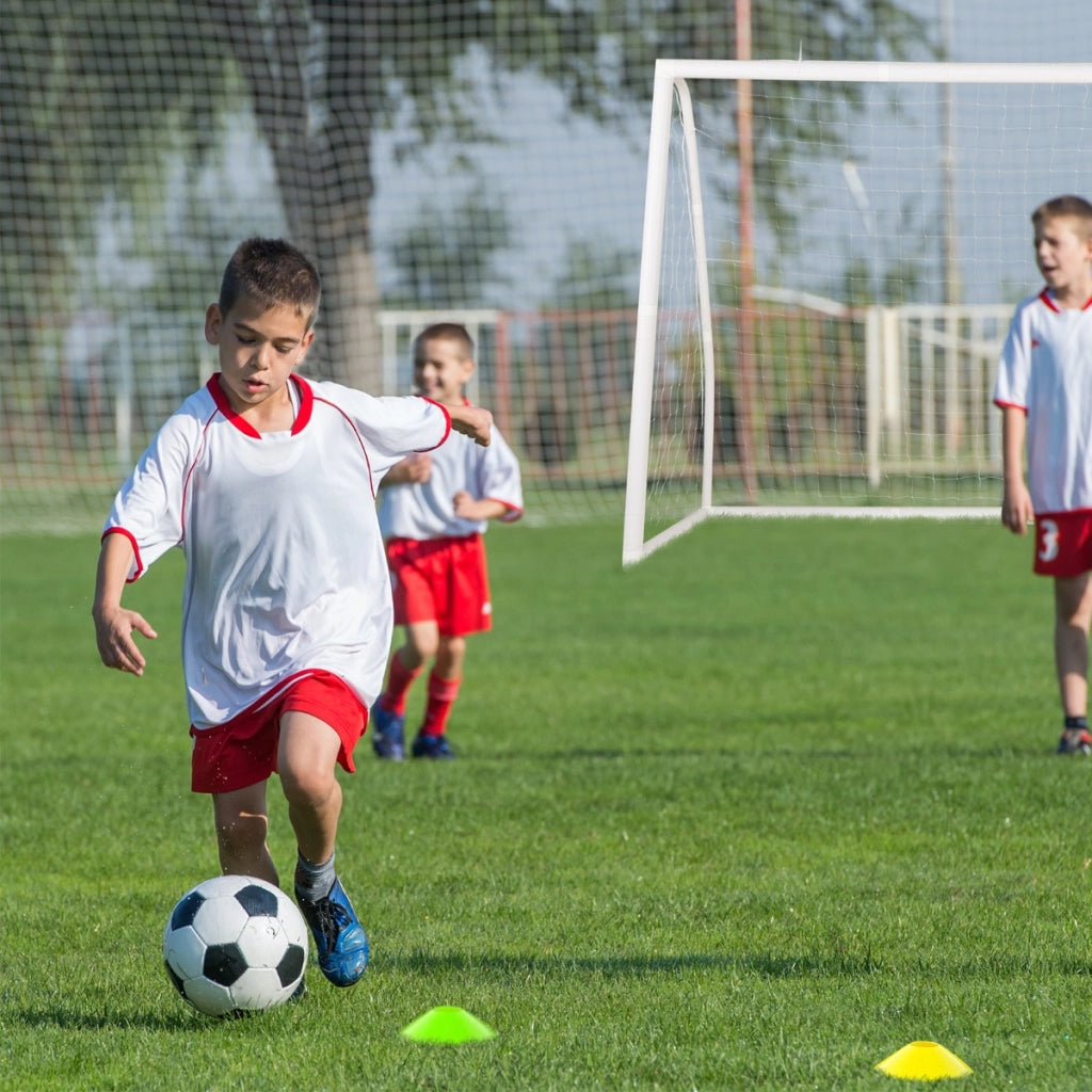 Obiettivo per calcio 245x182cm con pali di fissaggio coni da calcio, Rete da calcio e telaio in UPVC per allenamenti-Ricreazione outdoor
