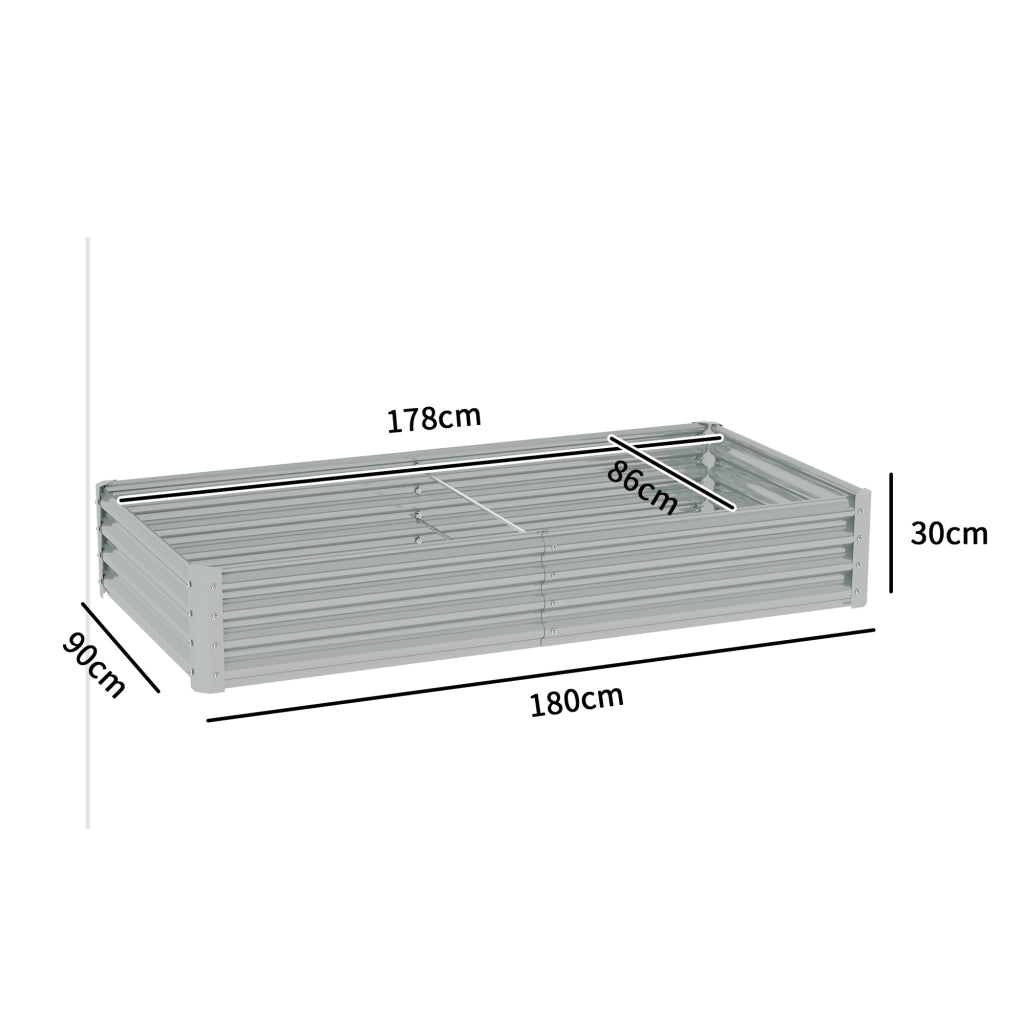 Letto da Giardino Rialzato ¨C Zephmum ¨C Grigio Argento Acciaio Galvanizzato 180x90x30 cm