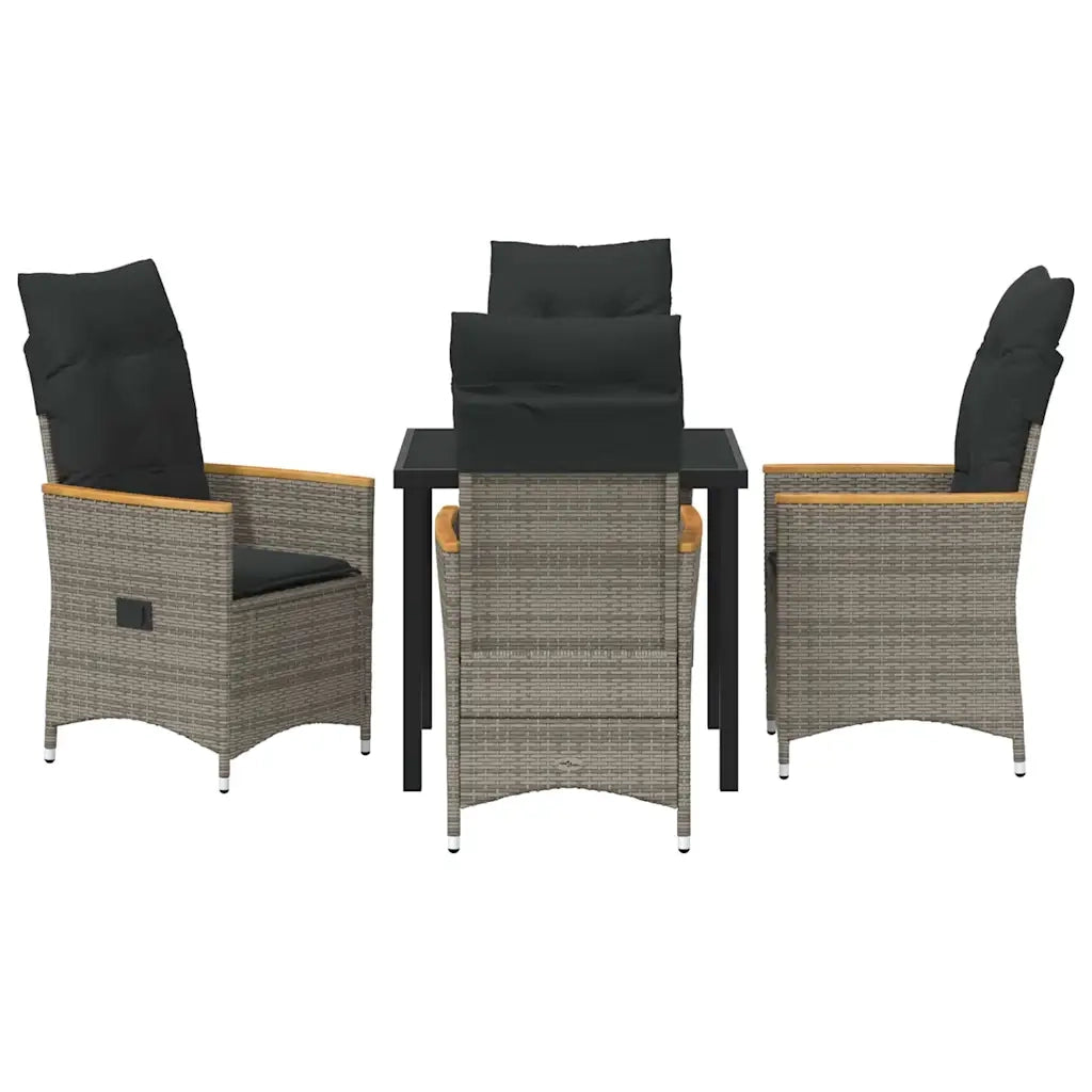 Set da Pranzo per Giardino con cuscino 5 pcs Grigio polyrattan