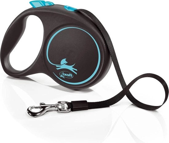 Guida per Cane a Rollo Flessibile Moderno Ergonomico Sistema di Guida Avanzato - Nero/Blu - L - 5 m Cinturino per Cani