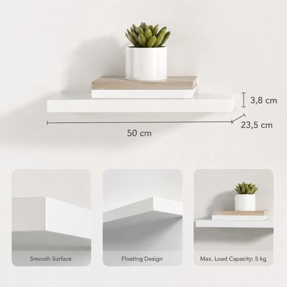Floating Shelf, White, 50x23x3.8 Cm, MDF
