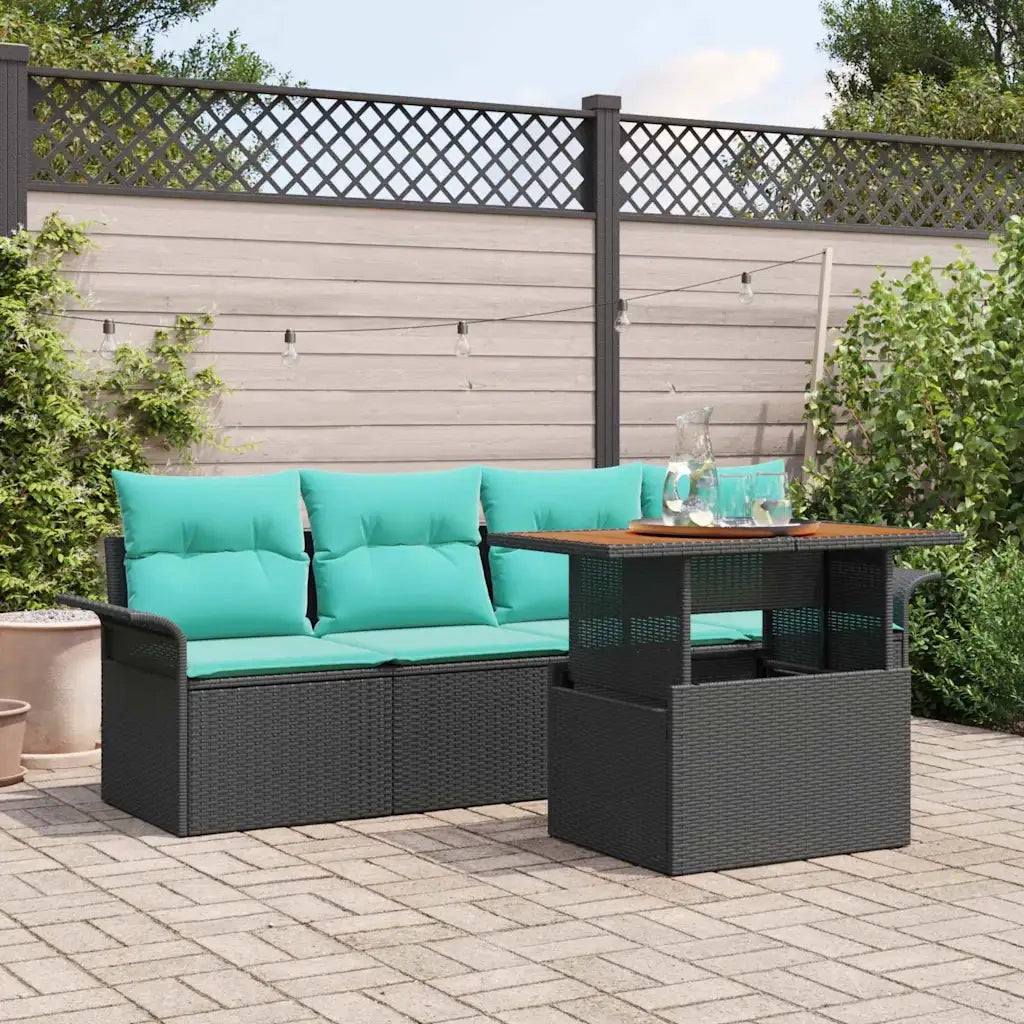 Set Divano da Giardino con cuscino 5 pcs Nero e blu