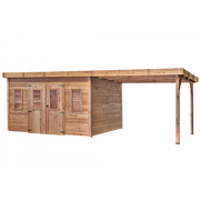 Casetta da giardino in legno 280x680 cm con legnaia – Spessore pareti 28 mm – Tetto piano in acciaio – DIN4030.02B Foresta