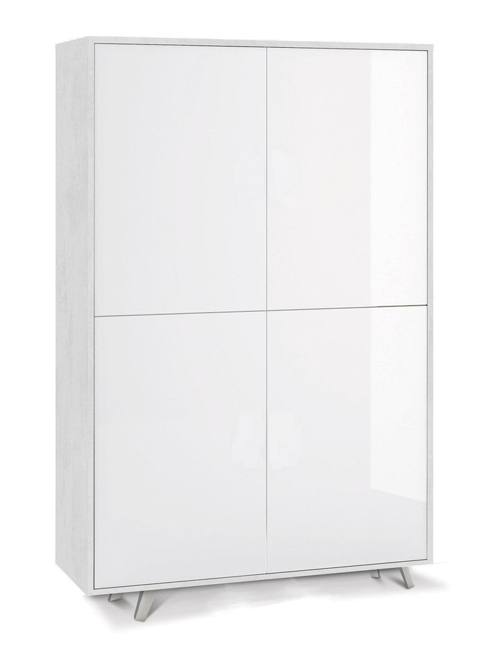 Mobile Multiuso 4 Ante 107x169x41 cm Ossido Bianco/Bianco Lucido