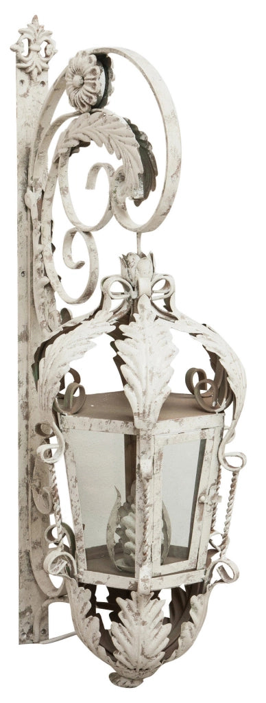 Biscottini Lampada applique a muro elettrificata in ferro battuto finitura bianca anticata L32xPR42,5xH91 cm